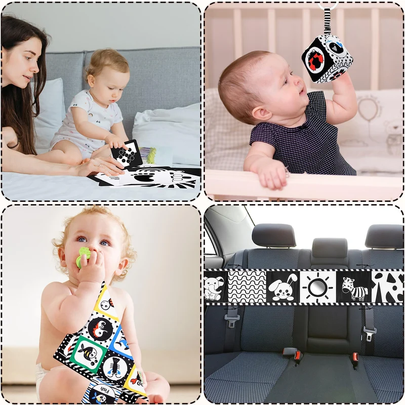 HappyKidsClub Giochi Neonato 0-12 Mesi, Libro Sensoriale Bianco e Nero Neonati Giochi Montessori 0-12 Mesi Tummy Time Regalo Neonato Maschio Femmina Sonaglio Neonato Giochi Sensoriali per Neonati