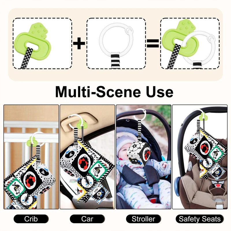 HappyKidsClub Giochi Neonato 0-12 Mesi, Libro Sensoriale Bianco e Nero Neonati Giochi Montessori 0-12 Mesi Tummy Time Regalo Neonato Maschio Femmina Sonaglio Neonato Giochi Sensoriali per Neonati