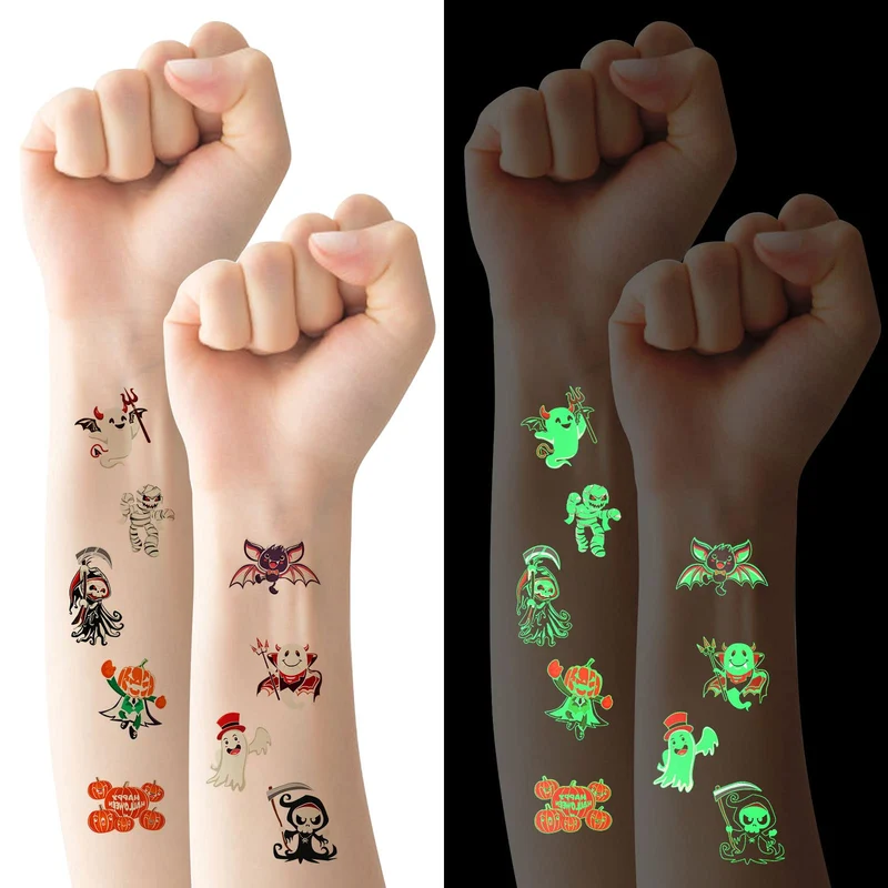 ACWOO Tatuaggi Temporanei per Bambini, 10 Fogli Luminosi Halloween Tatuaggi Set, Halloween Impermeabile Temporaneo Tattoos per Compleanno Regalo Festa di Halloween Cosplay Decorazioni
