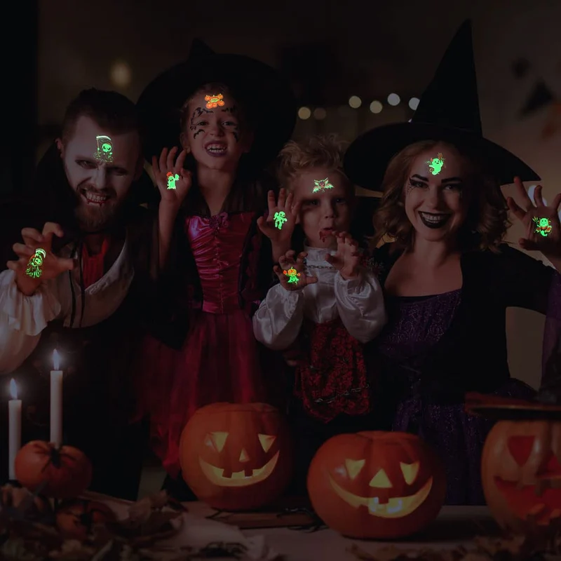 ACWOO Tatuaggi Temporanei per Bambini, 10 Fogli Luminosi Halloween Tatuaggi Set, Halloween Impermeabile Temporaneo Tattoos per Compleanno Regalo Festa di Halloween Cosplay Decorazioni