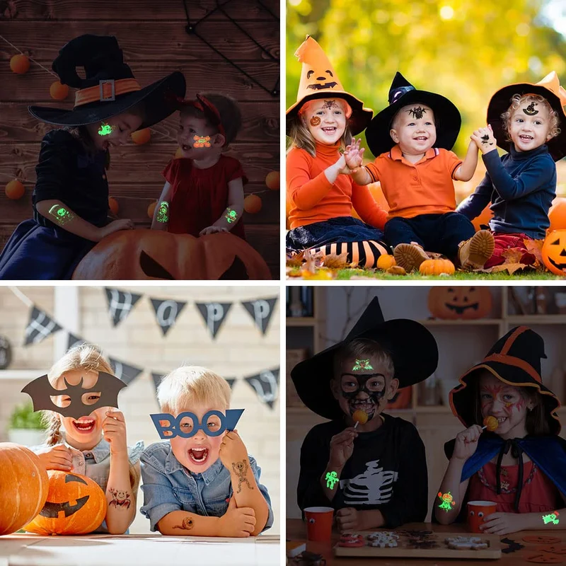 ACWOO Tatuaggi Temporanei per Bambini, 10 Fogli Luminosi Halloween Tatuaggi Set, Halloween Impermeabile Temporaneo Tattoos per Compleanno Regalo Festa di Halloween Cosplay Decorazioni