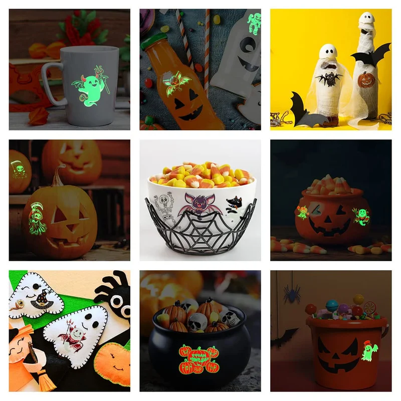 ACWOO Tatuaggi Temporanei per Bambini, 10 Fogli Luminosi Halloween Tatuaggi Set, Halloween Impermeabile Temporaneo Tattoos per Compleanno Regalo Festa di Halloween Cosplay Decorazioni