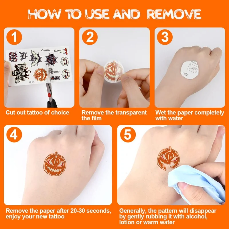 ACWOO Tatuaggi Temporanei per Bambini, 10 Fogli Luminosi Halloween Tatuaggi Set, Halloween Impermeabile Temporaneo Tattoos per Compleanno Regalo Festa di Halloween Cosplay Decorazioni
