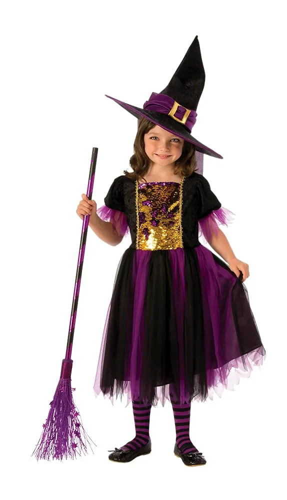 Rubies Costume Strega Magico per bambina, Vestito viola e dorato e capello, Ufficiale, Stregas, Witches per Halloween, Feste e Cosplay