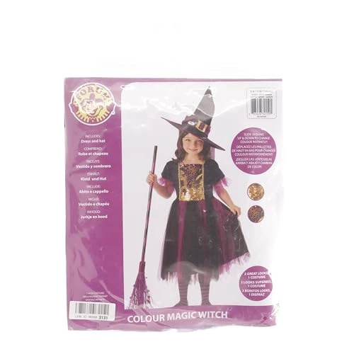 Rubies Costume Strega Magico per bambina, Vestito viola e dorato e capello, Ufficiale, Stregas, Witches per Halloween, Feste e Cosplay