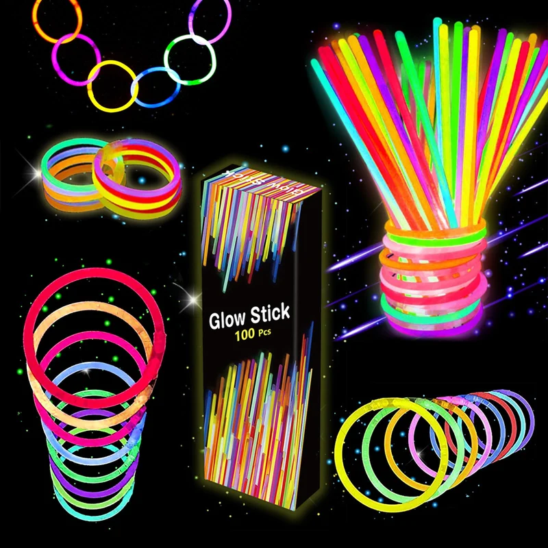 Kangtaixin Braccialetti luminosi fluorescenti - bracciali luminosi Bambini - 100 Bagliore Colorato Bastoni Bulk con 100 Connettori per Party, Feste Carnevale