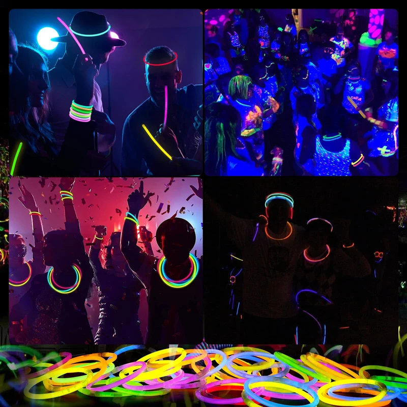 Kangtaixin Braccialetti luminosi fluorescenti - bracciali luminosi Bambini - 100 Bagliore Colorato Bastoni Bulk con 100 Connettori per Party, Feste Carnevale