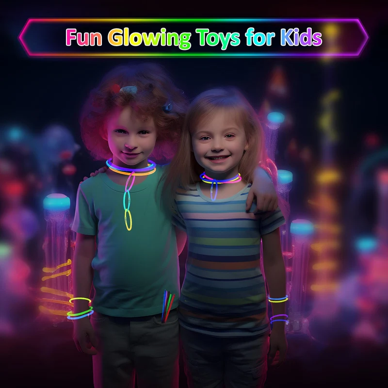 Kangtaixin Braccialetti luminosi fluorescenti - bracciali luminosi Bambini - 100 Bagliore Colorato Bastoni Bulk con 100 Connettori per Party, Feste Carnevale