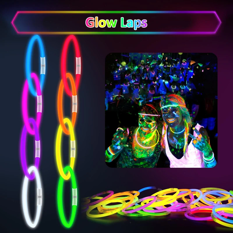 Kangtaixin Braccialetti luminosi fluorescenti - bracciali luminosi Bambini - 100 Bagliore Colorato Bastoni Bulk con 100 Connettori per Party, Feste Carnevale
