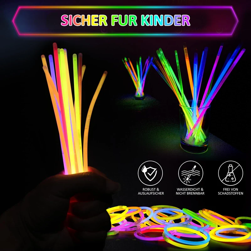 Kangtaixin Braccialetti luminosi fluorescenti - bracciali luminosi Bambini - 100 Bagliore Colorato Bastoni Bulk con 100 Connettori per Party, Feste Carnevale