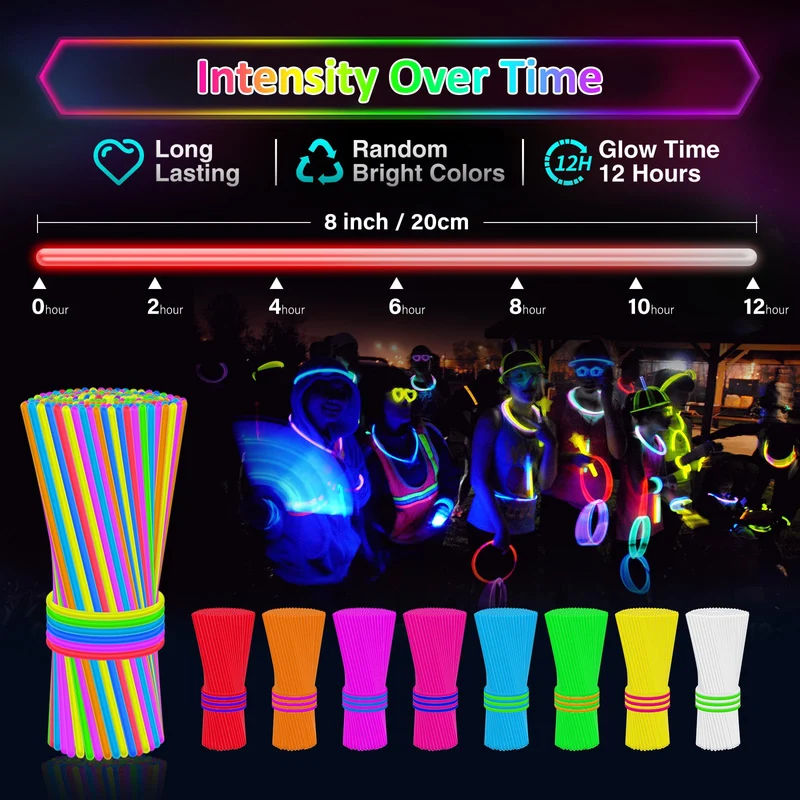 Kangtaixin Braccialetti luminosi fluorescenti - bracciali luminosi Bambini - 100 Bagliore Colorato Bastoni Bulk con 100 Connettori per Party, Feste Carnevale