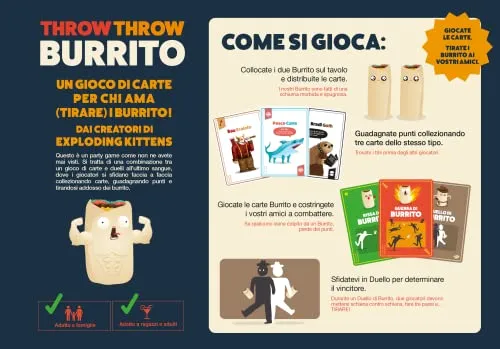 Asmodee - Throw Throw Burrito - Divertente Gioco da Tavolo, con Due Burrito Squishy, 7+ Anni, 2-6 Giocatori, Edizione in Italiano