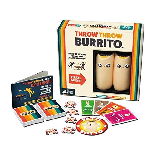 Asmodee - Throw Throw Burrito - Divertente Gioco da Tavolo, con Due Burrito Squishy, 7+ Anni, 2-6 Giocatori, Edizione in Italiano