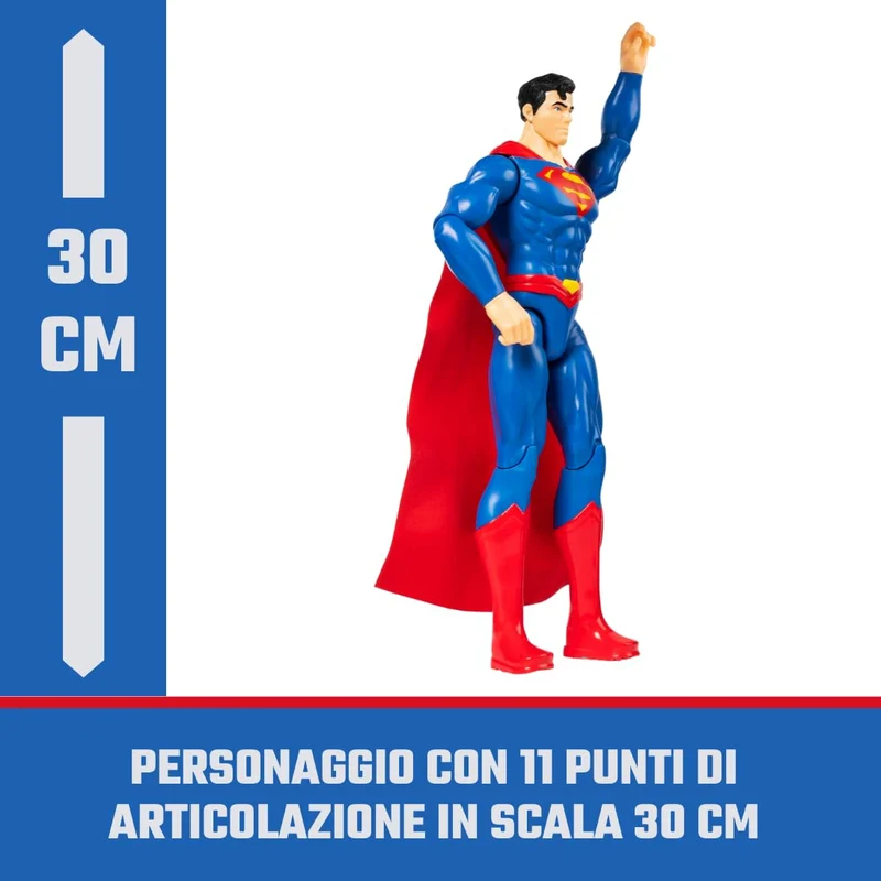 dc comics | SUPERMAN | Personaggio Superman 30 cm | Personaggio 30 cm con decorazioni originali, mantello e 11 punti di articolazione - Giocattoli per bambini e bambine dai 3 anni