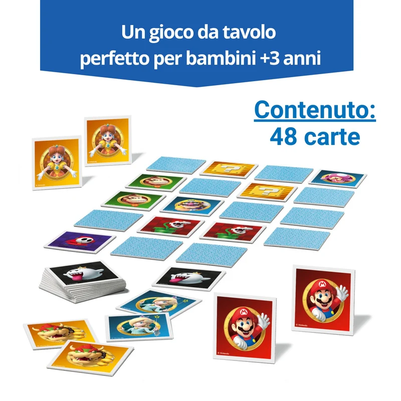 Ravensburger - Memory Super Mario, Gioco Da Tavolo, Memory Gioco per Bambini 3 Anni o più, 48 carte, 2 a 6 giocatori, Versione italiana