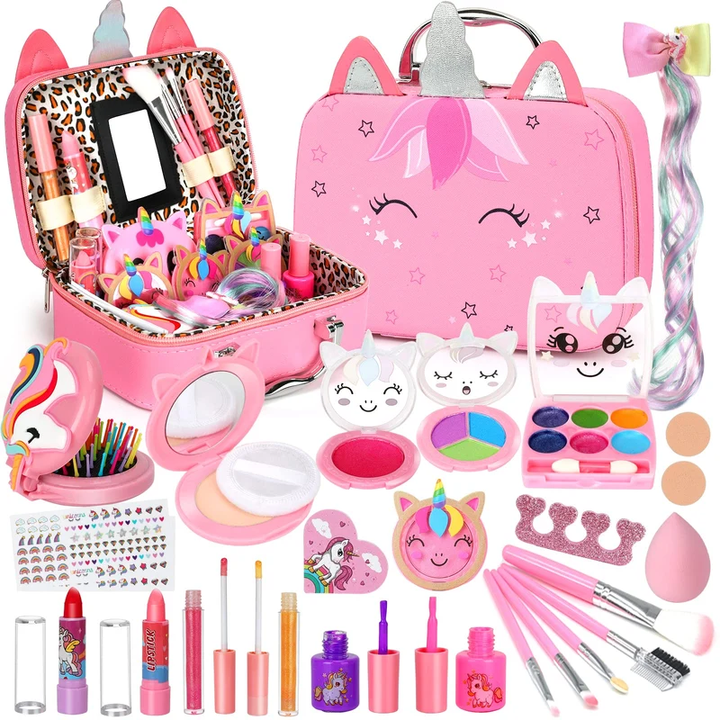 Heaning Trucchi Bambina Regalo Bambina Giocattoli - Trousse Valigetta Trucchi Bambina Giochi Bambina trucchi Halloween Natale Compleanno Giochi Bambini Regalo Bambina 3 4 5 6 7 8 9 10 11 12 Anni