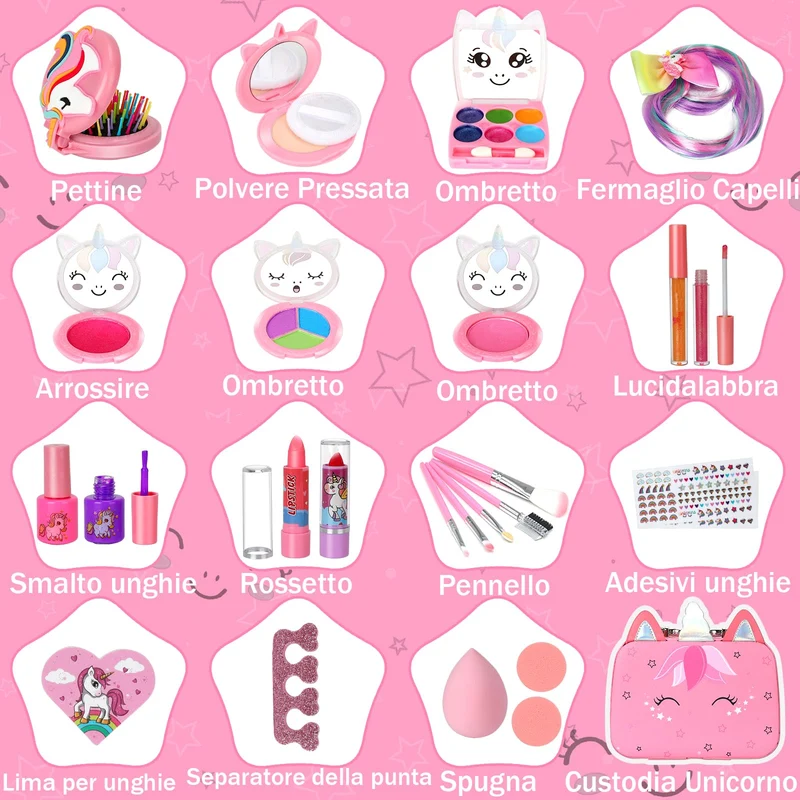 Heaning Trucchi Bambina Regalo Bambina Giocattoli - Trousse Valigetta Trucchi Bambina Giochi Bambina trucchi Halloween Natale Compleanno Giochi Bambini Regalo Bambina 3 4 5 6 7 8 9 10 11 12 Anni