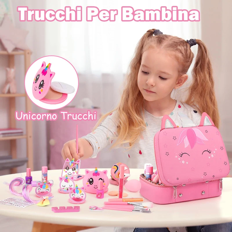 Heaning Trucchi Bambina Regalo Bambina Giocattoli - Trousse Valigetta Trucchi Bambina Giochi Bambina trucchi Halloween Natale Compleanno Giochi Bambini Regalo Bambina 3 4 5 6 7 8 9 10 11 12 Anni
