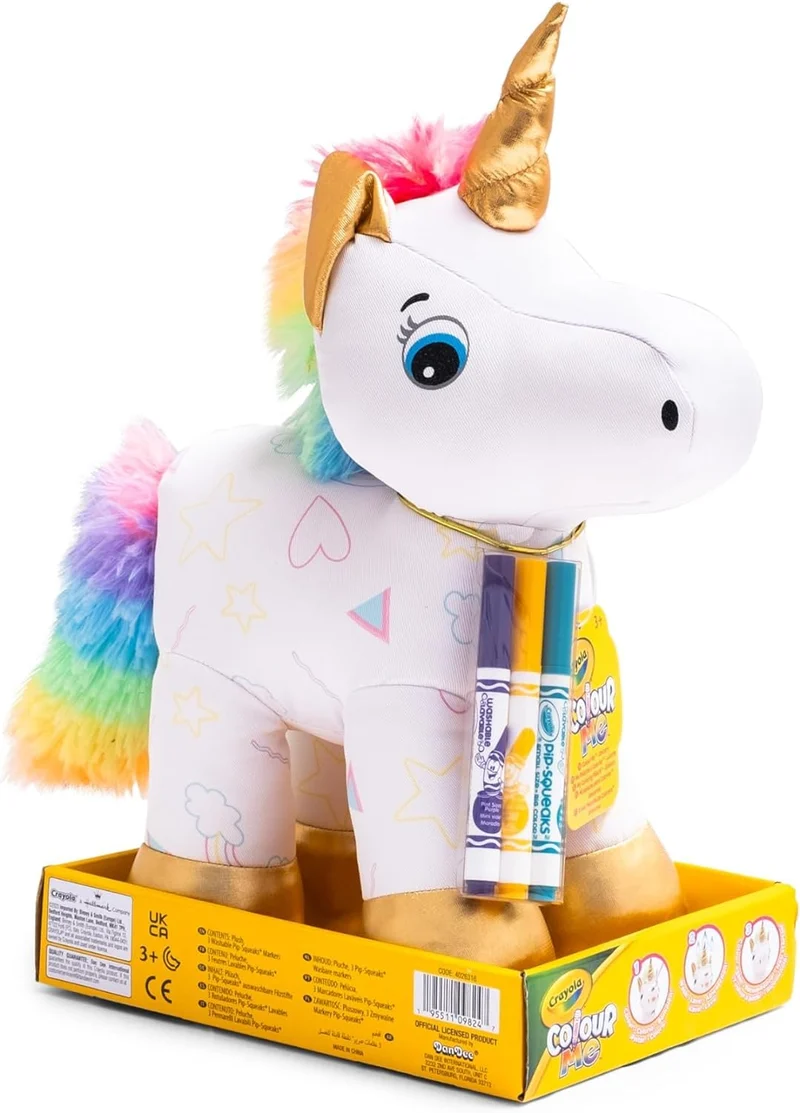 CRAYOLA Colour Me Plush, Peluche Colorabile con 3 Pennarelli, Soggetto Unicorno, attività Creativa e Regalo per Bambini, da 3 Anni, 4026316