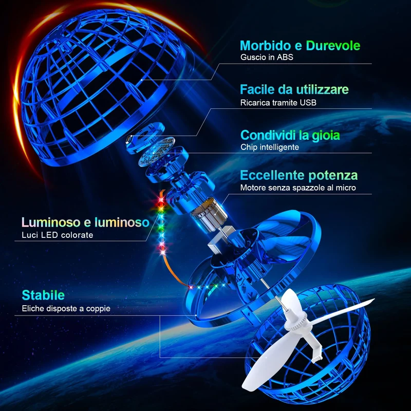 Ivtivfu Palla Volante (Blu) Giochi Flying Ball Hover UFO Spinner Palla Magica Boomerang Giocattoli Volanti Bambini Regalo di 6 7 8 9 10 12 Anni