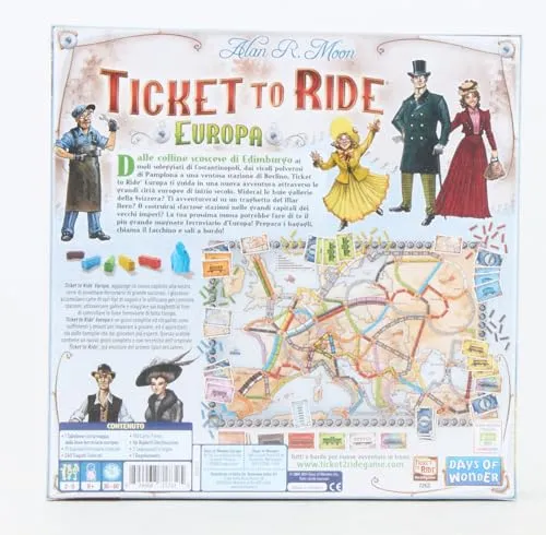 Asmodee - Ticket to Ride Europa , Gioco da Tavolo Avventura Ferroviaria, Divertimento per Famiglie e Giocatori Esperti, Costruisci Reti Ferroviarie - 2-5 Giocatori, 8+ Anni, Edizione in Italiano