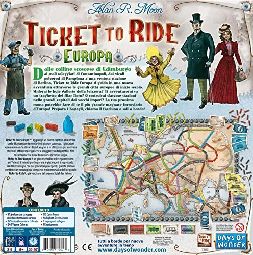 Asmodee - Ticket to Ride Europa , Gioco da Tavolo Avventura Ferroviaria, Divertimento per Famiglie e Giocatori Esperti, Costruisci Reti Ferroviarie - 2-5 Giocatori, 8+ Anni, Edizione in Italiano