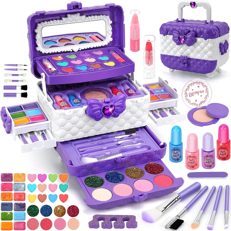 Aureyung Trucchi Bambina, 54PCS Lavabile Set Trucchi Bambina, Valigetta Trucchi Bambina, Giocattoli Bambina 3-12 Anni Giochi Bambina, Regalo Natale Compleanno Bambina 3 4 5 6 7 8 9 10 Anni