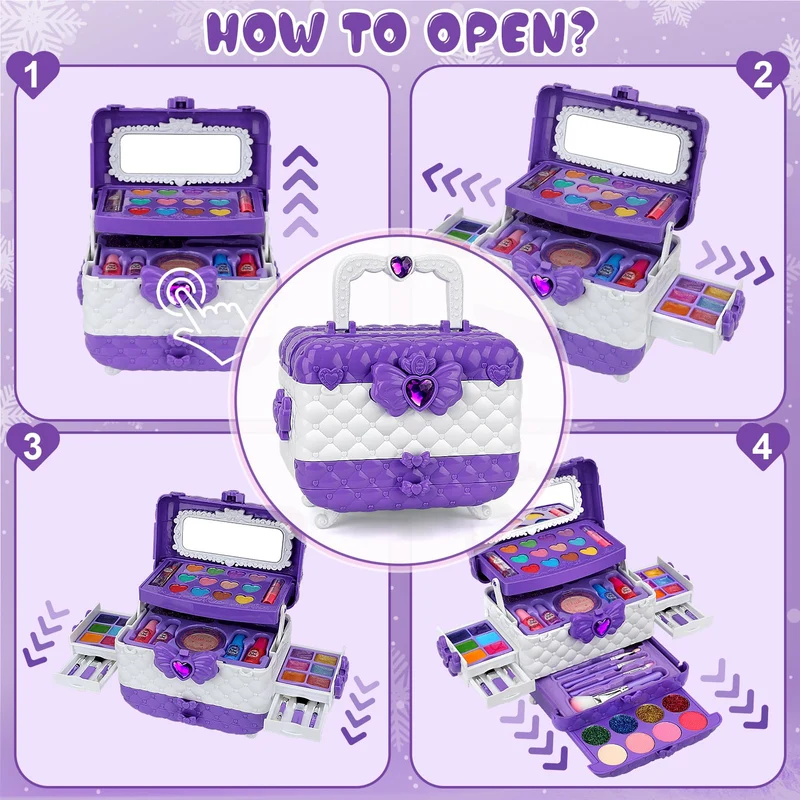Aureyung Trucchi Bambina, 54PCS Lavabile Set Trucchi Bambina, Valigetta Trucchi Bambina, Giocattoli Bambina 3-12 Anni Giochi Bambina, Regalo Natale Compleanno Bambina 3 4 5 6 7 8 9 10 Anni