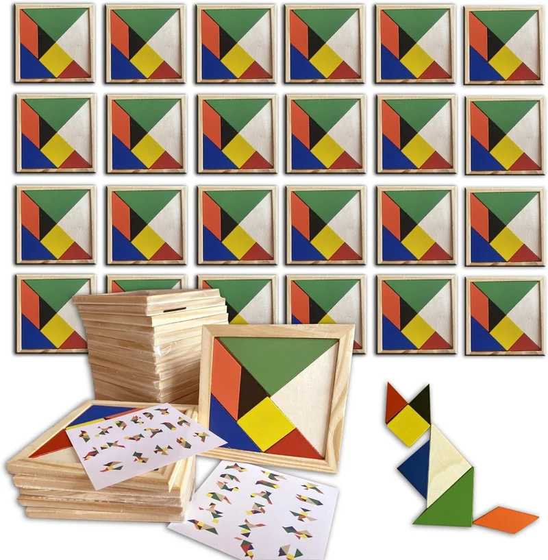 KUKURULLO Set di 25 Tangram Gadget Compleanno Bambini Regalini Fine Festa Compleanno Bambini Fantastico Gioco di Puzzle per Bambini Invitati Pensierini Bambini Dopo Festa, Puzzle rompicapo