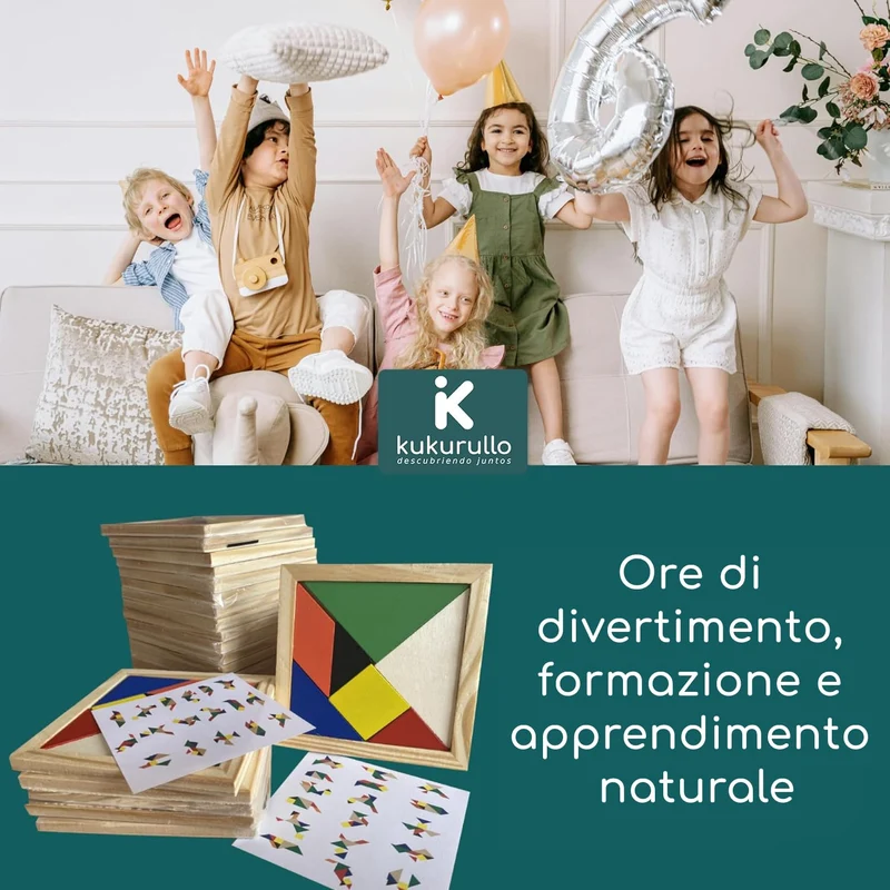 KUKURULLO Set di 25 Tangram Gadget Compleanno Bambini Regalini Fine Festa Compleanno Bambini Fantastico Gioco di Puzzle per Bambini Invitati Pensierini Bambini Dopo Festa, Puzzle rompicapo