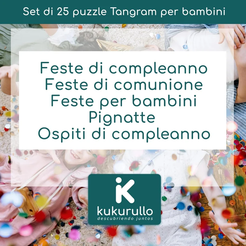 KUKURULLO Set di 25 Tangram Gadget Compleanno Bambini Regalini Fine Festa Compleanno Bambini Fantastico Gioco di Puzzle per Bambini Invitati Pensierini Bambini Dopo Festa, Puzzle rompicapo