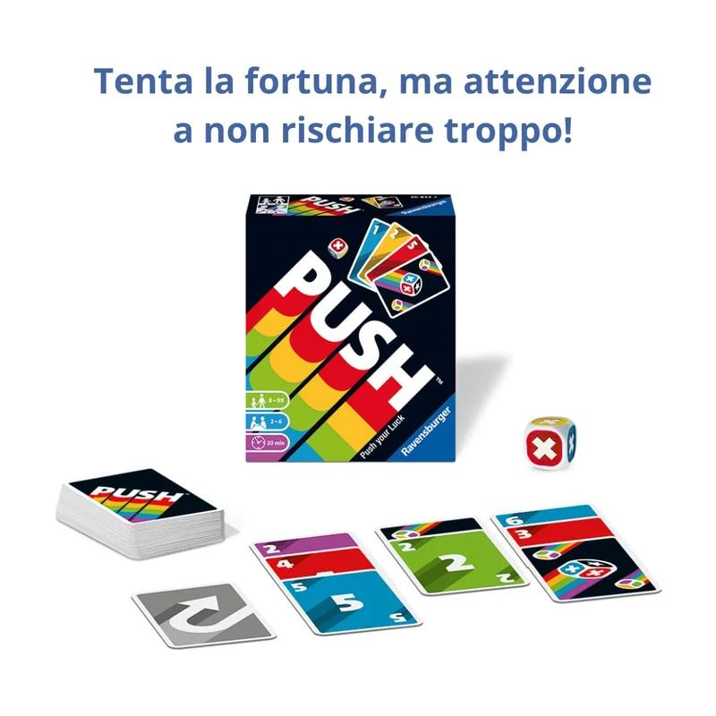 Ravensburger - Push, Gioco di Carte per Tutta la Famiglia, 2-6 Giocatori, Idea Regalo per Bambini e Ragazzi 8+ Anni, Edizione in Italiano