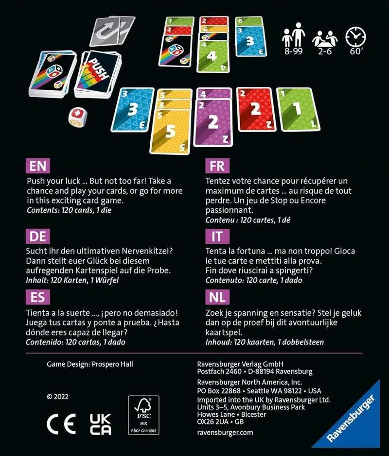 Ravensburger - Push, Gioco di Carte per Tutta la Famiglia, 2-6 Giocatori, Idea Regalo per Bambini e Ragazzi 8+ Anni, Edizione in Italiano