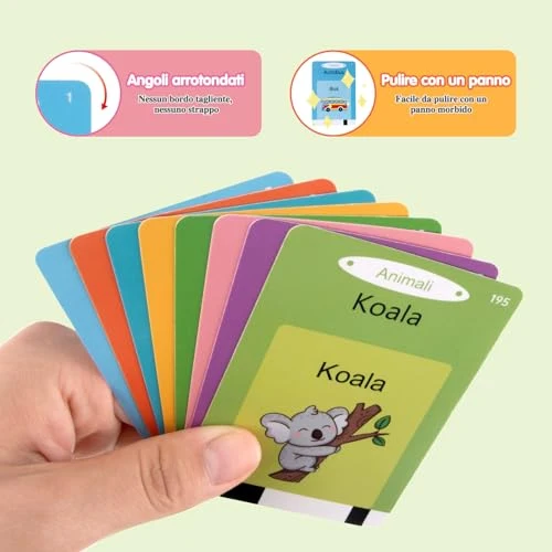 Xtaco flashcards bambini italiano e inglese, amico vocabolo gioco italiano,giochi montessori 2 anni, educativi prescolari Lingua Imparare a parlare Colori Numero Animali -224 Parole Verde