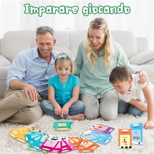Xtaco flashcards bambini italiano e inglese, amico vocabolo gioco italiano,giochi montessori 2 anni, educativi prescolari Lingua Imparare a parlare Colori Numero Animali -224 Parole Verde