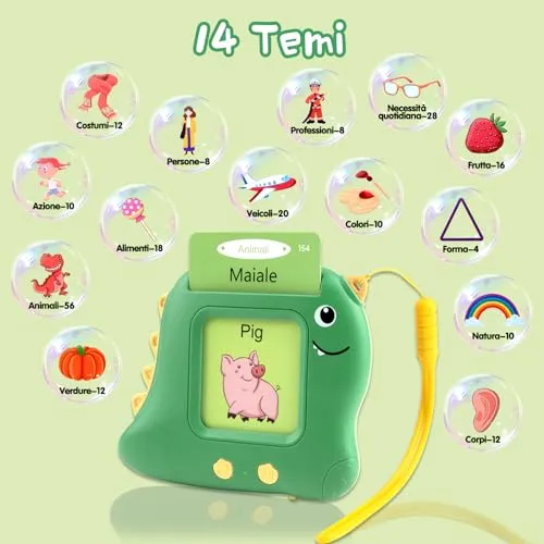Xtaco flashcards bambini italiano e inglese, amico vocabolo gioco italiano,giochi montessori 2 anni, educativi prescolari Lingua Imparare a parlare Colori Numero Animali -224 Parole Verde