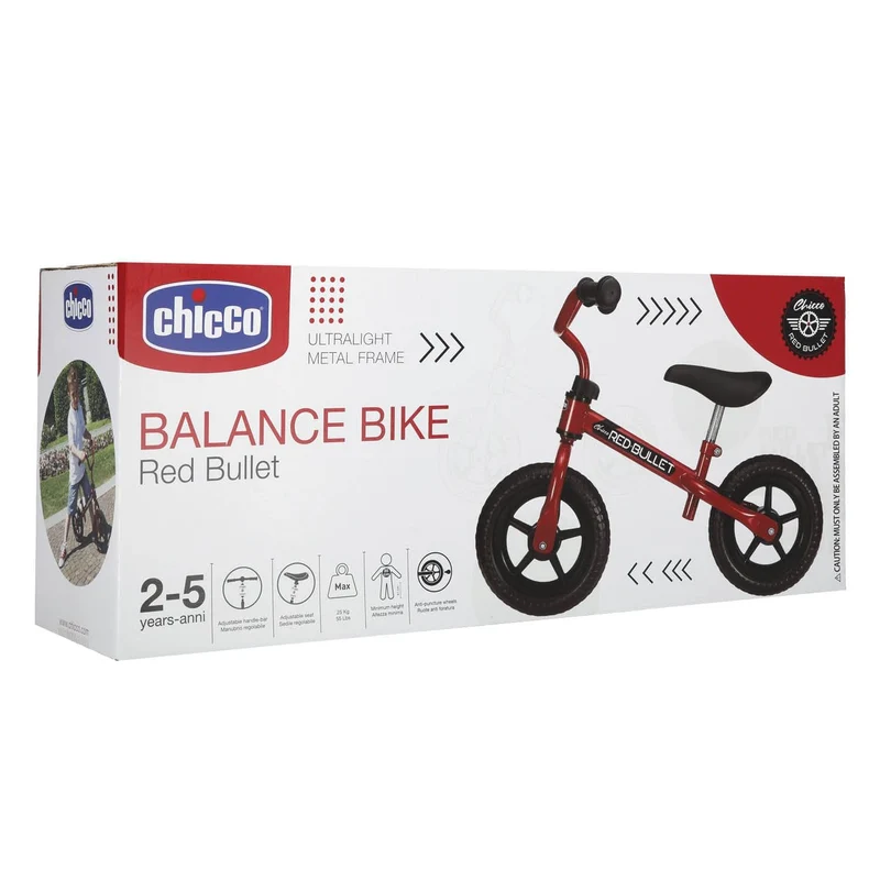 Chicco Red Bullet Bicicletta Bambini Senza Pedali 2-5 Anni, Bici Senza Pedali Balance Bike per l'Equilibrio, con Manubrio e Sellino Regolabili, Max 25 Kg, Rosso - Giochi Bambini 2-5 Anni
