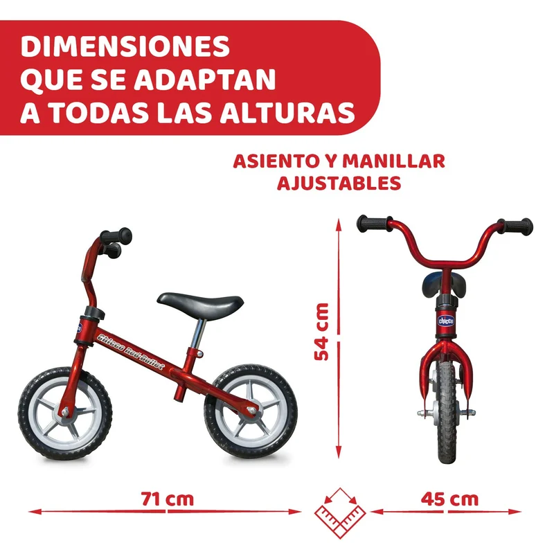Chicco Red Bullet Bicicletta Bambini Senza Pedali 2-5 Anni, Bici Senza Pedali Balance Bike per l'Equilibrio, con Manubrio e Sellino Regolabili, Max 25 Kg, Rosso - Giochi Bambini 2-5 Anni
