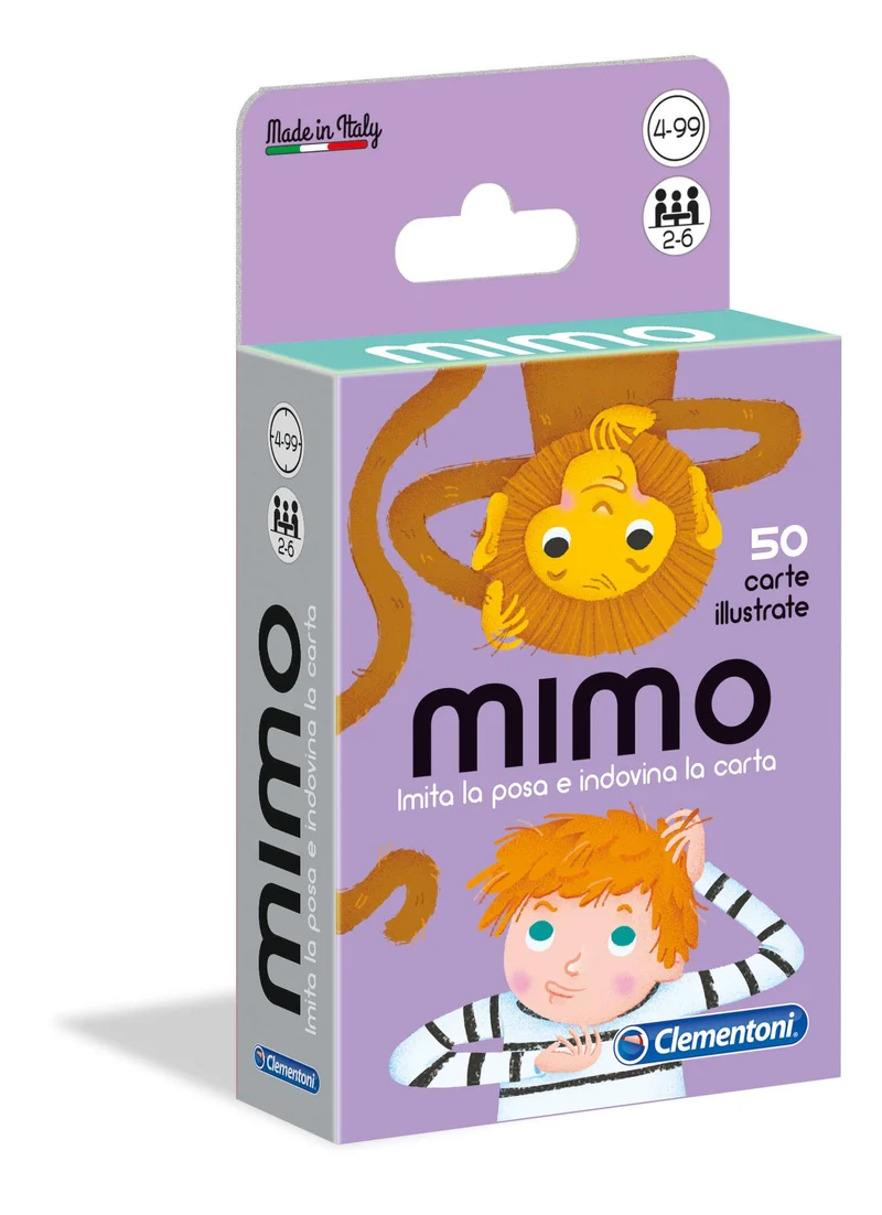 Clementoni - Mimo, Mazzo di 50 Carte per Imitare Pose e Indovinare l'Azione, per Bambini dai 4 Anni in Su e Tutta la Famiglia, 2-6 Giocatori, Idea Regalo Made in Italy, Lingua Italiana, 16174