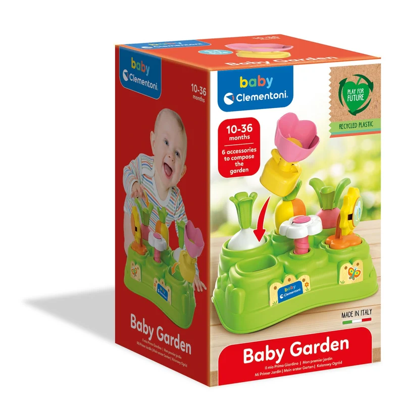 Clementoni - Banchetto in Plastica con 6 Elementi da Inserire, Baby Garden, Gioco per Bambini per lo Sviluppo di Coordinazione e Manualità, Regalo Bambini 0-36 Mesi, 17277