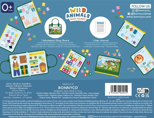 BONNYCO Montessori Busy Board di Feltro Giochi Montessori Didattici, Pannello Sensoriale Bambini Montessori Board Valigetta Montessori | Giochi Bambini Bimba Bimbo Regalo Bambino Compleanno Natale