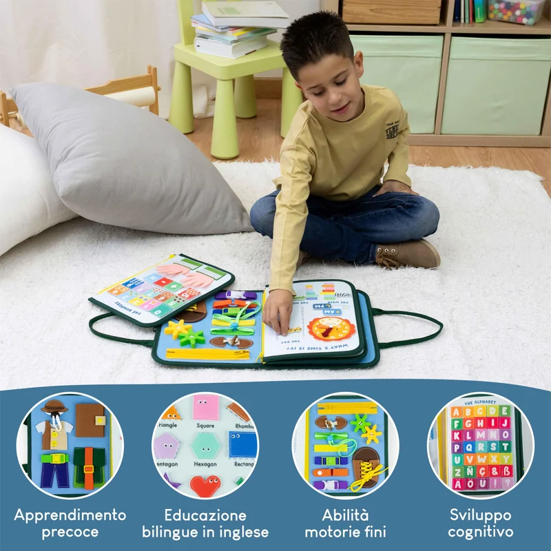 BONNYCO Montessori Busy Board di Feltro Giochi Montessori Didattici, Pannello Sensoriale Bambini Montessori Board Valigetta Montessori | Giochi Bambini Bimba Bimbo Regalo Bambino Compleanno Natale