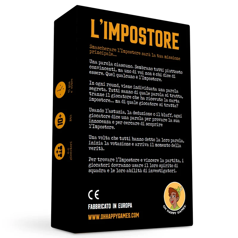 Oh Happy Games - L'Impostore - Riesci a scoprirlo? Bluff, creatività, gioco di parole e di sospetto! Divertente Gioco da tavolo per bambini e adulti