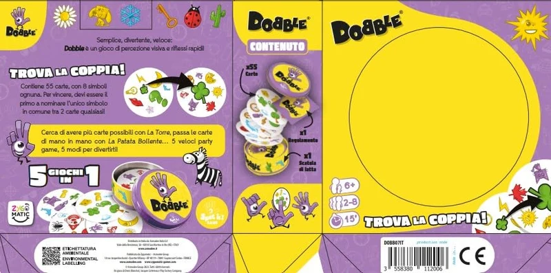 Asmodee: Dobble, Eco-Sleeve, Divertente Gioco da Tavolo per Tutta la Famiglia, 2-8 Giocatori, 6+ Anni, Edizione in Italiano