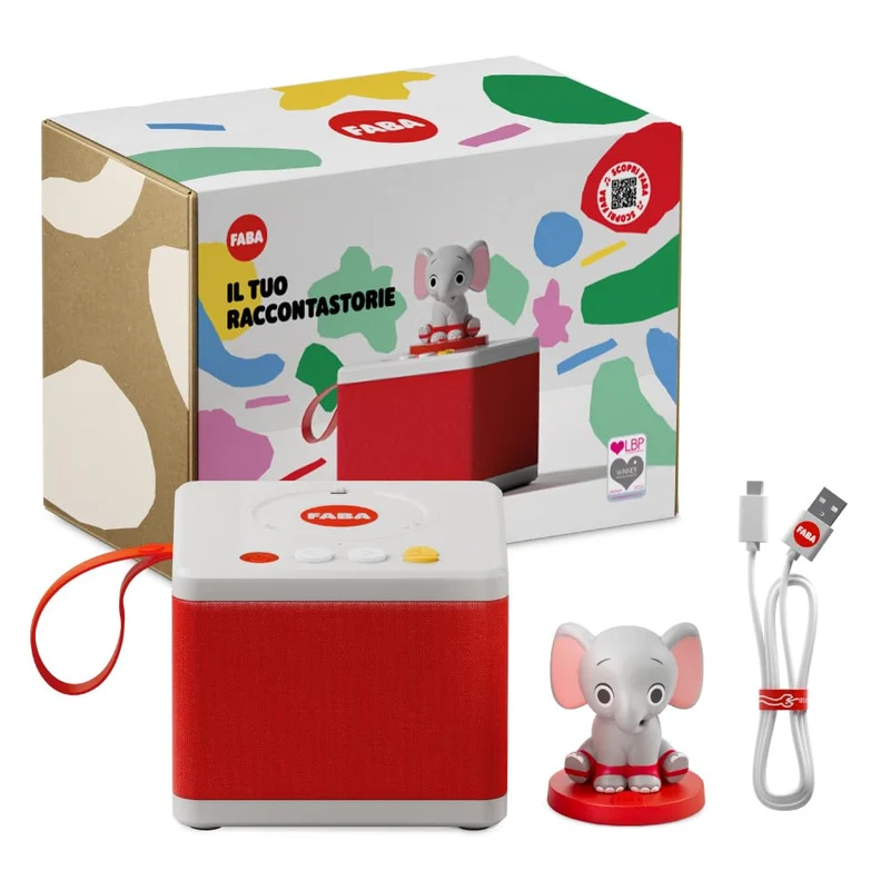 FABA - Raccontastorie Bianco - Cantastorie per Bambini, Cassa Audio con Personaggio Sonoro Ele l'Elefante, Gioco Educativo, Contenuti da 0 a 6 anni