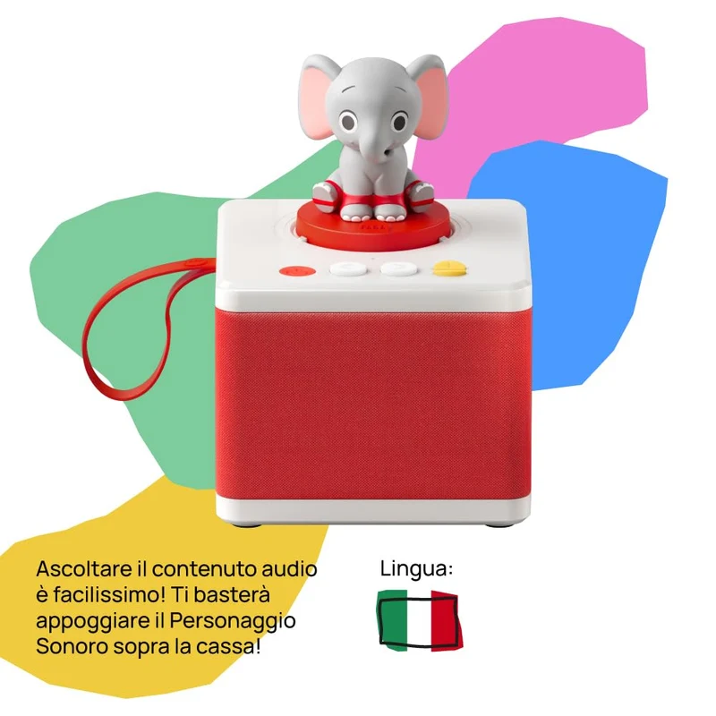 FABA - Raccontastorie Bianco - Cantastorie per Bambini, Cassa Audio con Personaggio Sonoro Ele l'Elefante, Gioco Educativo, Contenuti da 0 a 6 anni