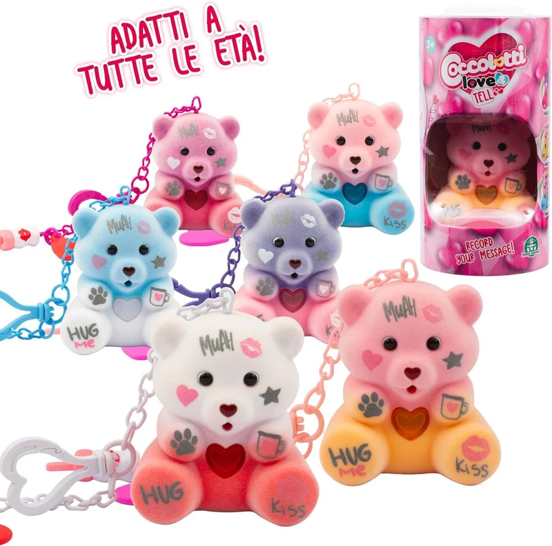 Giochi Preziosi - Coccolotti Love&Tell, 1 Orsetto Casuale tra 6 Disponibili, con Funzione Registrazione e Portachiavi Charm, Colore casuale, Giochi Bambini 4 Anni +, Animali Interattivi Giocattolo