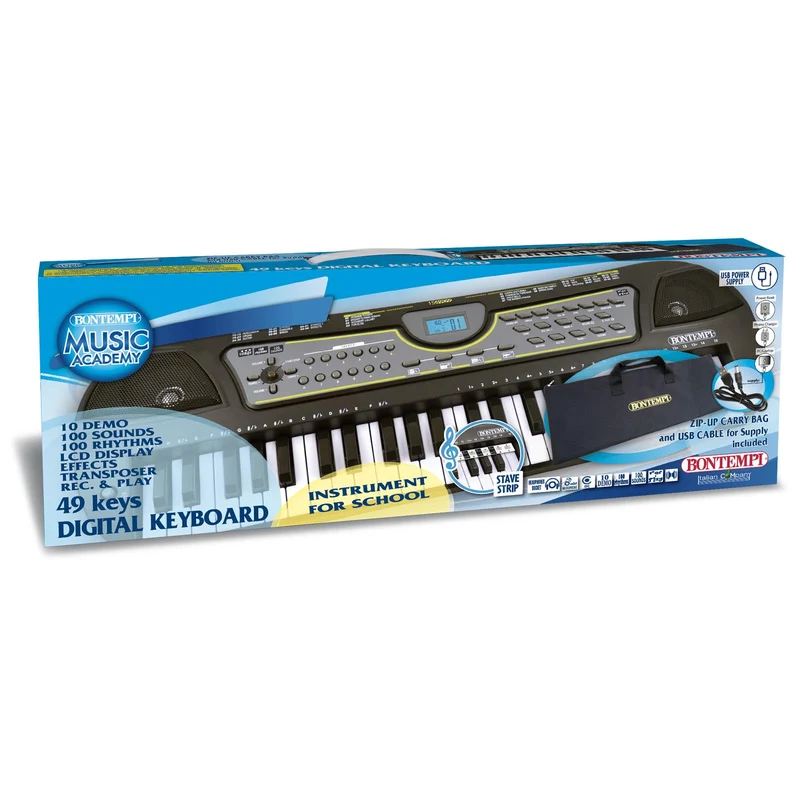 Bontempi | MelodyTouch - Tastiera Digitale a 49 Tasti con Accessori Completi per un'Esperienza Musicale Conveniente, 588x200x65 mm