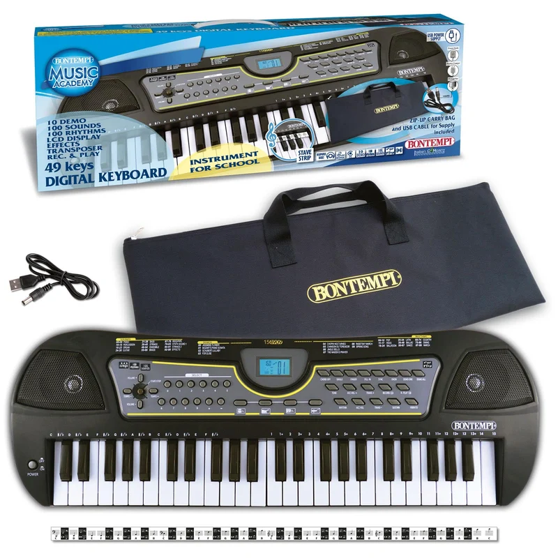 Bontempi | MelodyTouch - Tastiera Digitale a 49 Tasti con Accessori Completi per un'Esperienza Musicale Conveniente, 588x200x65 mm