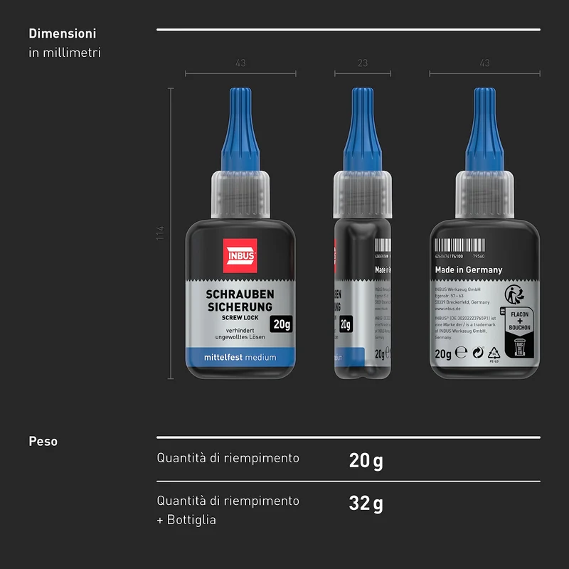 INBUS® 79560 Frenafiletti media resistenza, 20g — Made in Germany